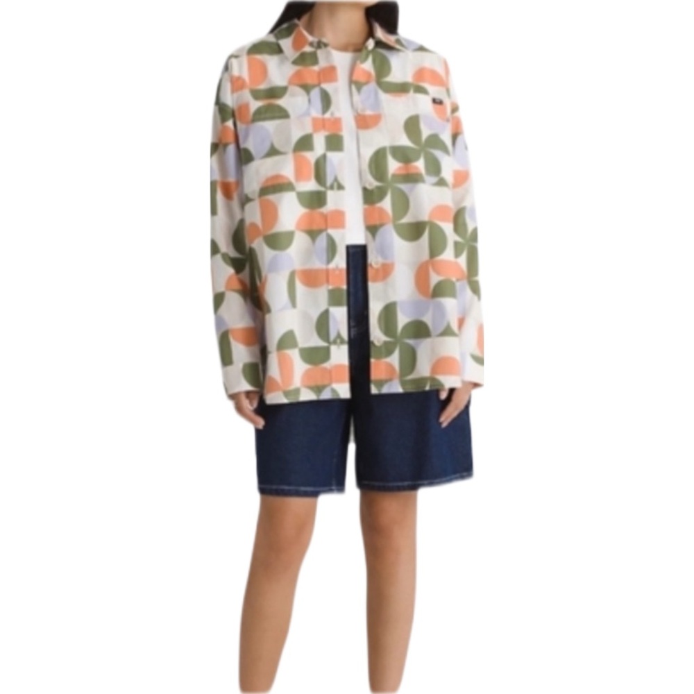 Vans Kelson Oversized Button Down Shirt Relaxed Fit XS Multi Color Geo Print